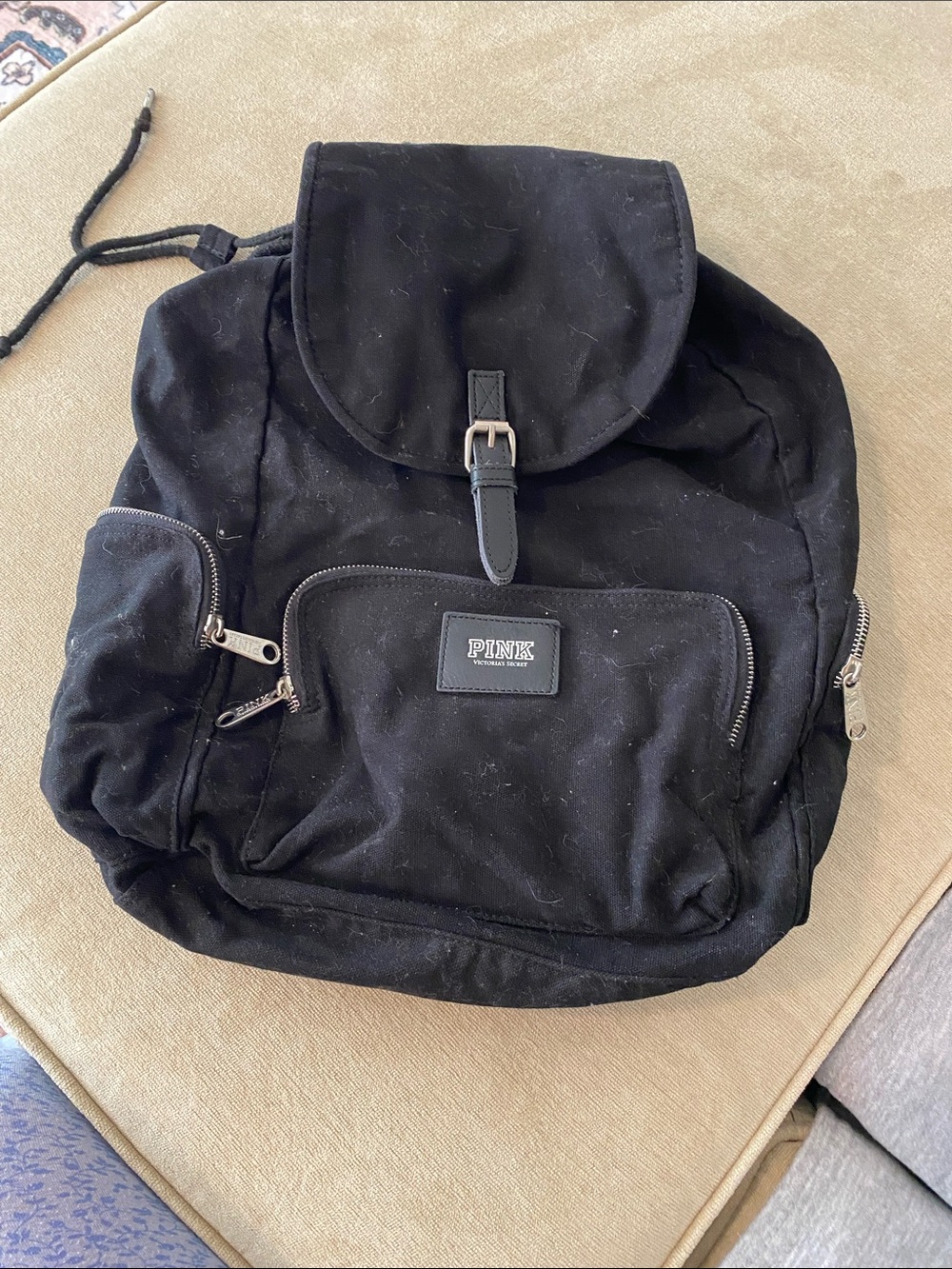 PINK Victoria's Secret Black Canvas Drawstring Backpack